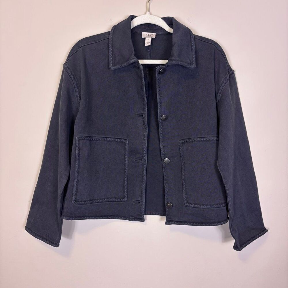 Logo Lori Goldstein Black Cotton Denim Collared Button Front Jacket XS